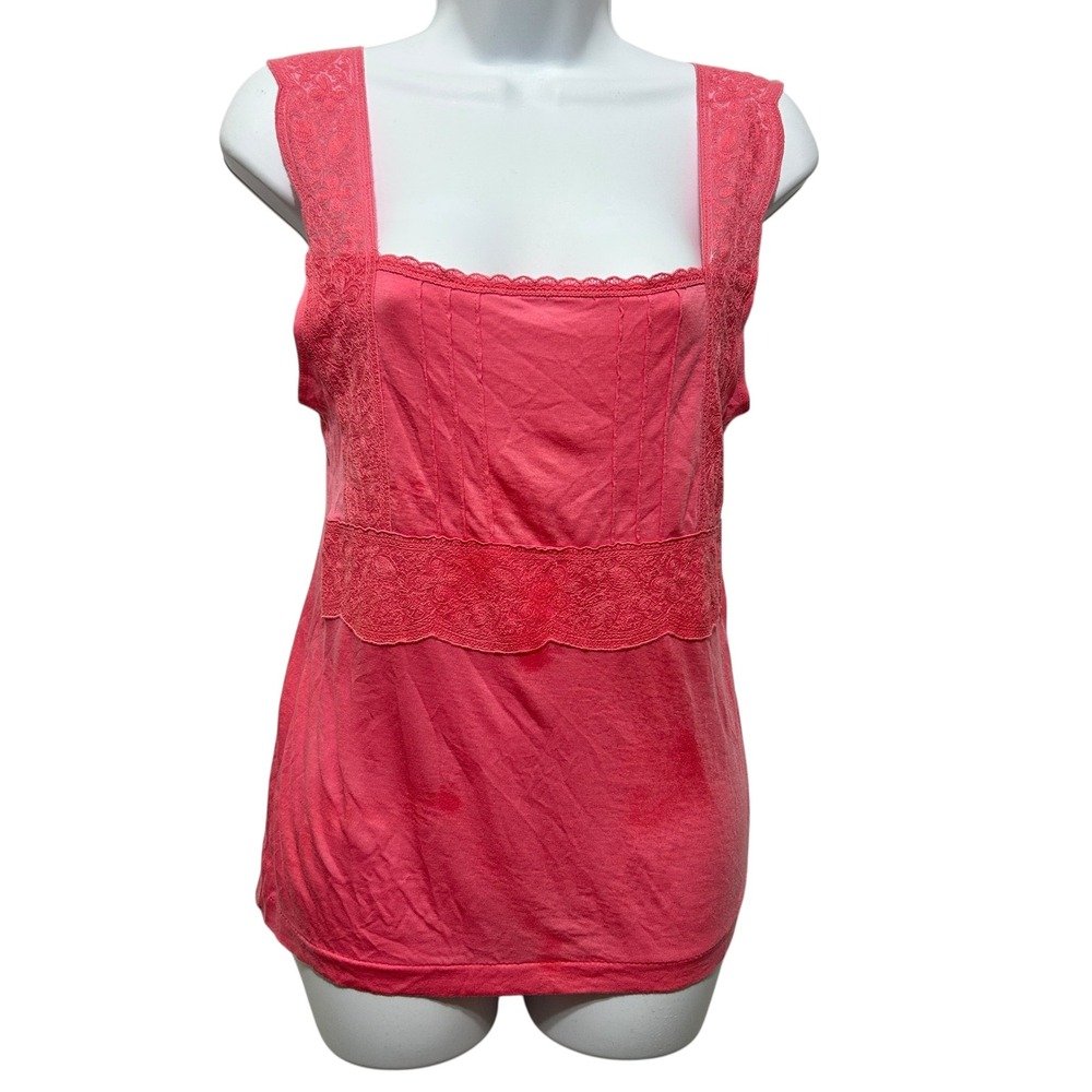 Y2K Banana Republic Women Long Babydoll Tank Top S Coral Lace Trim Boho Romantic